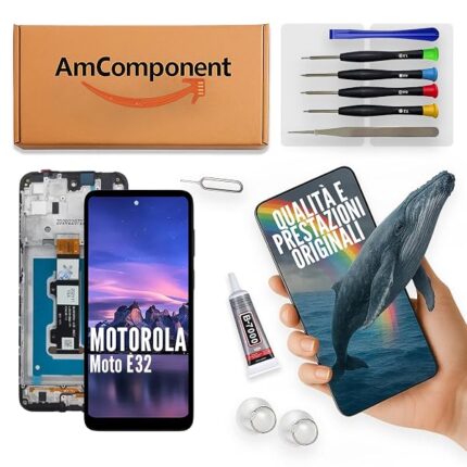 AmComponent - display di ricambio per MOTOROLA MOTO E32 XT2227 schermo LCD + vetro touch screen + frame | Componente di ricambio con luminosità intensa e risposta al tocco reattiva