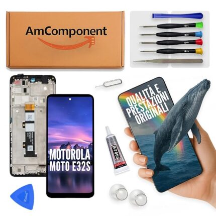 AmComponent - display di ricambio per MOTOROLA MOTO E32S XT2229 schermo frame LCD vetro touch | Componente di ricambio con luminosità intensa e risposta al tocco reattiva