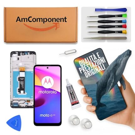 AmComponent - display di ricambio per MOTOROLA MOTO E40 XT2159 XT-2159 schermo + frame LCD touch screen vetro | Componente di ricambio con luminosità intensa e risposta al tocco reattiva