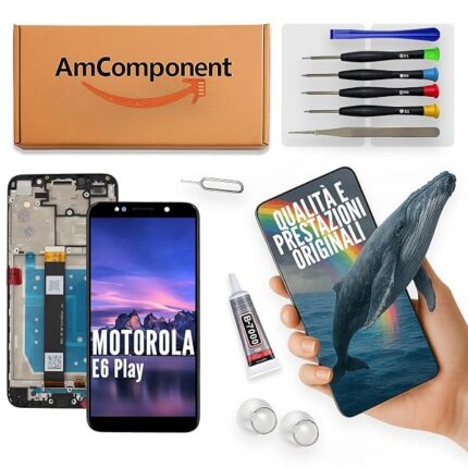 AmComponent - display di ricambio per MOTOROLA MOTO E6 PLAY XT-2029 schermo LCD + frame touch screen vetro | Componente di ricambio con luminosità intensa e risposta al tocco reattiva