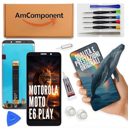 AmComponent - display di ricambio per MOTOROLA MOTO E6 PLAY XT2029 schermo LCD + vetro touch screen | Componente di ricambio con luminosità intensa e risposta al tocco reattiva