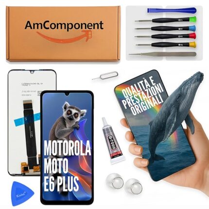 AmComponent - display di ricambio per MOTOROLA MOTO E6 PLUS XT-2025 XT2025 LCD + touch screen schermo vetro | Componente di ricambio con luminosità intensa e risposta al tocco reattiva