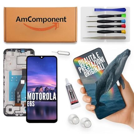 AmComponent - display di ricambio per MOTOROLA MOTO E6S XT2053 frame schermo LCD touch screen vetro | Componente di ricambio con luminosità intensa e risposta al tocco reattiva