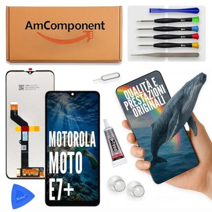 AmComponent - display di ricambio per MOTOROLA MOTO E7 PLUS XT-2081 XT2081 LCD + touch screen schermo vetro nero | Componente di ricambio con luminosità intensa e risposta al tocco reattiva