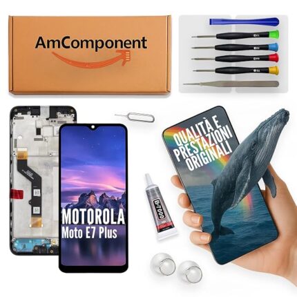AmComponent - display di ricambio per MOTOROLA MOTO E7 PLUS XT-2081 XT2081 schermo + frame LCD touch vetro | Componente di ricambio con luminosità intensa e risposta al tocco reattiva
