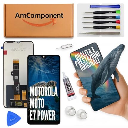 AmComponent - display di ricambio per MOTOROLA MOTO E7 POWER XT-2097 XT2097 LCD + touch screen schermo vetro | Componente di ricambio con luminosità intensa e risposta al tocco reattiva