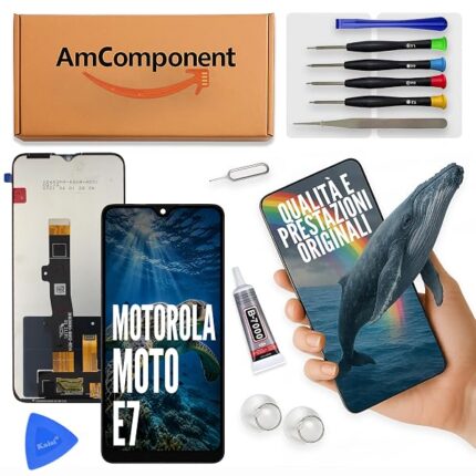 AmComponent - display di ricambio per MOTOROLA MOTO E7 XT-2095 XT2095 LCD + touch screen schermo vetro | Componente di ricambio con luminosità intensa e risposta al tocco reattiva