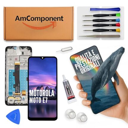 AmComponent - display di ricambio per MOTOROLA MOTO E7 XT-2095 XT2095 frame + LCD touch screen schermo vetro | Componente di ricambio con luminosità intensa e risposta al tocco reattiva
