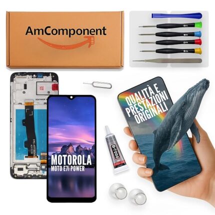 AmComponent - display di ricambio per MOTOROLA MOTO E7I POWER XT2097 schermo LCD + frame touch screen vetro MONITOR | Componente di ricambio con luminosità intensa e risposta al tocco reattiva