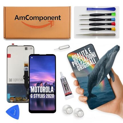 AmComponent - display di ricambio per MOTOROLA MOTO G STYLUS (2020) XT2043 2043 schermo LCD vetro touch screen | Componente di ricambio con luminosità intensa e risposta al tocco reattiva