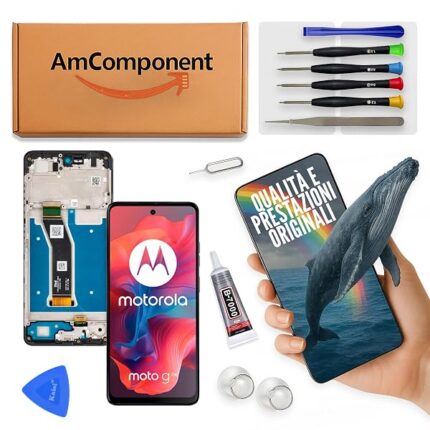 AmComponent - display di ricambio per MOTOROLA MOTO G04 XT2421-2 XT2421-3 schermo frame vetro LCD touch | Componente di ricambio con luminosità intensa e risposta al tocco reattiva