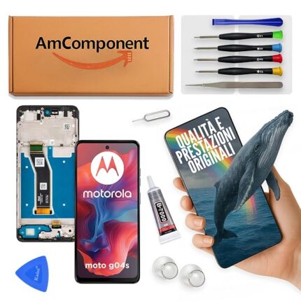 AmComponent - display di ricambio per MOTOROLA MOTO G04S XT2421-8 schermo frame vetro LCD touch screen | Componente di ricambio con luminosità intensa e risposta al tocco reattiva