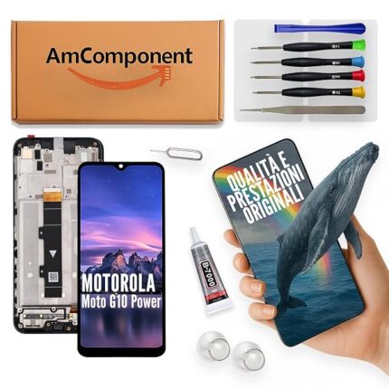 AmComponent - display di ricambio per MOTOROLA MOTO G10 POWER schermo + frame vetro LCD touch screen | Componente di ricambio con luminosità intensa e risposta al tocco reattiva