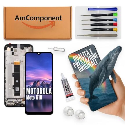 AmComponent - display di ricambio per MOTOROLA MOTO G10 XT2127 XT-2127 frame LCD touch screen schermo vetro | Componente di ricambio con luminosità intensa e risposta al tocco reattiva