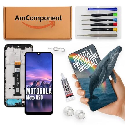AmComponent - display di ricambio per MOTOROLA MOTO G20 XT2128 XT-2128 XT-2128-1 schermo frame LCD touch screen vetro | Componente di ricambio con luminosità intensa e risposta al tocco reattiva