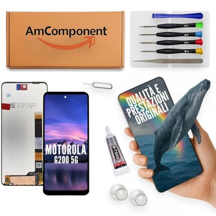 AmComponent - display di ricambio per MOTOROLA MOTO G200 5G XT2175-1 schermo LCD + vetro touch screen | Componente di ricambio con luminosità intensa e risposta al tocco reattiva