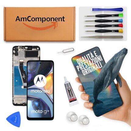AmComponent - display di ricambio per MOTOROLA MOTO G22 XT-2231 XT2231 schermo frame LCD + vetro touch screen | Componente di ricambio con luminosità intensa e risposta al tocco reattiva
