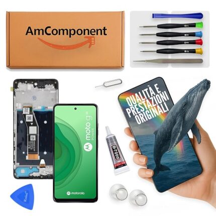 AmComponent - display di ricambio per MOTOROLA MOTO G24 POWER schermo + frame LCD vetro touch screen | Componente di ricambio con luminosità intensa e risposta al tocco reattiva