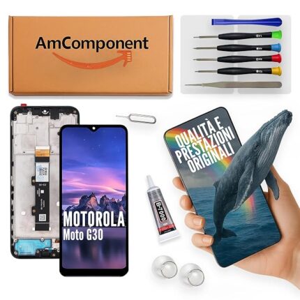 AmComponent - display di ricambio per MOTOROLA MOTO G30 XT2129 XT-2129 XT2129-2 schermo frame LCD touch screen vetro | Componente di ricambio con luminosità intensa e risposta al tocco reattiva