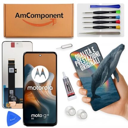 AmComponent - display di ricambio per MOTOROLA MOTO G34 XT-2363 XT2363 schermo LCD vetro touch | Componente di ricambio con luminosità intensa e risposta al tocco reattiva