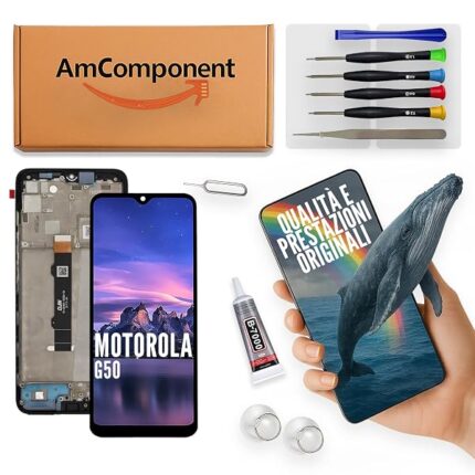 AmComponent - display di ricambio per MOTOROLA MOTO G50 XT2137 XT-2137 XT2149 schermo LCD vetro touch + frame | Componente di ricambio con luminosità intensa e risposta al tocco reattiva