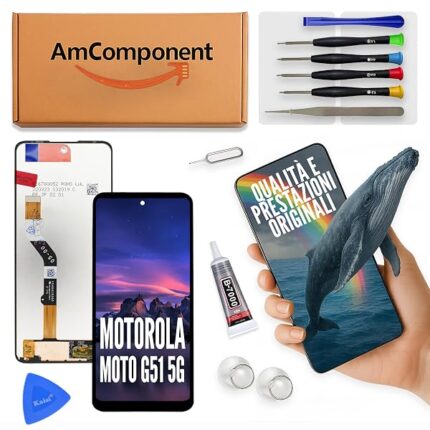 AmComponent - display di ricambio per MOTOROLA MOTO G51 5G XT2171-1 schermo LCD + vetro touch screen | Componente di ricambio con luminosità intensa e risposta al tocco reattiva