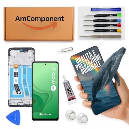 AmComponent - display di ricambio per MOTOROLA MOTO G54 XT2343 schermo + frame LCD vetro touch | Componente di ricambio con luminosità intensa e risposta al tocco reattiva