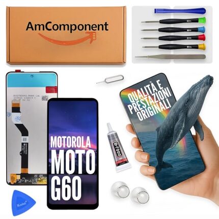 AmComponent - display di ricambio per MOTOROLA MOTO G60 schermo LCD + touch screen assemblati vetro MONITOR | Componente di ricambio con luminosità intensa e risposta al tocco reattiva