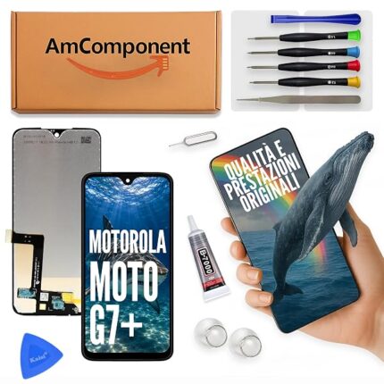 AmComponent - display di ricambio per MOTOROLA MOTO G7 PLUS XT1965 XT-1965 schermo LCD + vetro touch screen | Componente di ricambio con luminosità intensa e risposta al tocco reattiva