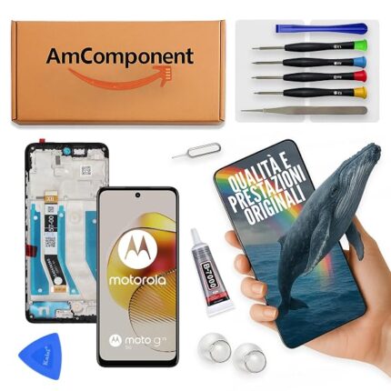 AmComponent - display di ricambio per MOTOROLA MOTO G73 5G XT2237 XT-2237 schermo frame LCD vetro touch screen | Componente di ricambio con luminosità intensa e risposta al tocco reattiva