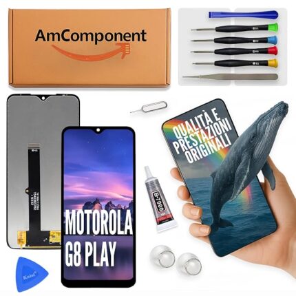 AmComponent - display di ricambio per MOTOROLA MOTO G8 PLAY XT2015 schermo LCD touch screen vetro CAMBIO | Componente di ricambio con luminosità intensa e risposta al tocco reattiva