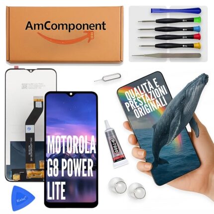 AmComponent - display di ricambio per MOTOROLA MOTO G8 POWER LITE XT2055 schermo LCD + vetro touch screen | Componente di ricambio con luminosità intensa e risposta al tocco reattiva