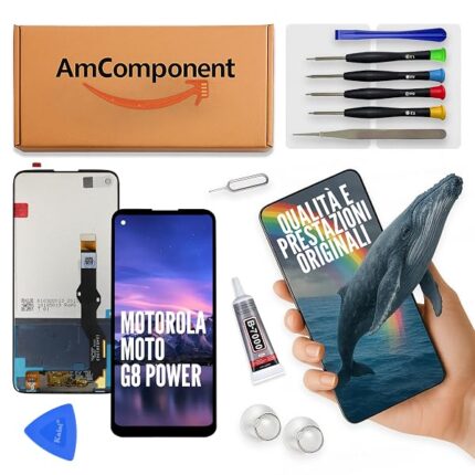 AmComponent - display di ricambio per MOTOROLA MOTO G8 POWER XT-2041 XT2041 LCD touch screen schermo vetro nero | Componente di ricambio con luminosità intensa e risposta al tocco reattiva