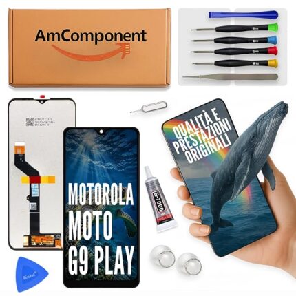 AmComponent - display di ricambio per MOTOROLA MOTO G9 PLAY XT-2083 XT2083 LCD + touch screen schermo vetro nero | Componente di ricambio con luminosità intensa e risposta al tocco reattiva