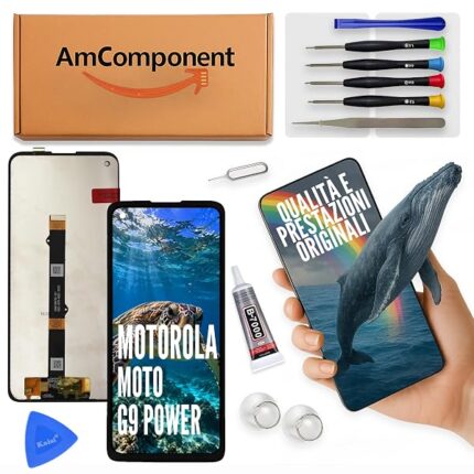 AmComponent - display di ricambio per MOTOROLA MOTO G9 POWER XT2091 LCD + touch screen schermo vetro | Componente di ricambio con luminosità intensa e risposta al tocco reattiva