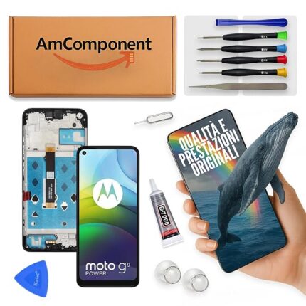 AmComponent - display di ricambio per MOTOROLA MOTO G9 POWER XT2091 schermo frame LCD touch screen vetro | Componente di ricambio con luminosità intensa e risposta al tocco reattiva