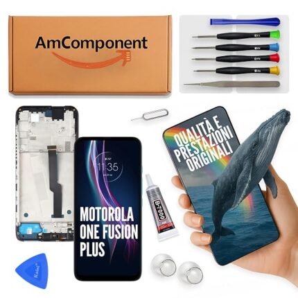 AmComponent - display di ricambio per MOTOROLA MOTO ONE FUSION PLUS XT2067 schermo frame + vetro LCD touch | Componente di ricambio con luminosità intensa e risposta al tocco reattiva