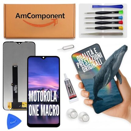 AmComponent - display di ricambio per MOTOROLA ONE MACRO XT2016 XT-2016 schermo LCD touch screen vetro MONITOR MOTO | Componente di ricambio con luminosità intensa e risposta al tocco reattiva