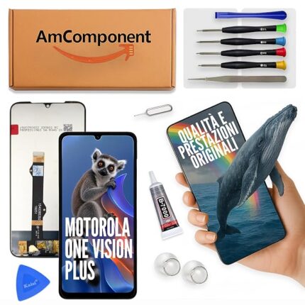 AmComponent - display di ricambio per MOTOROLA ONE VISION PLUS schermo LCD touch screen vetro MONITOR | Componente di ricambio con luminosità intensa e risposta al tocco reattiva
