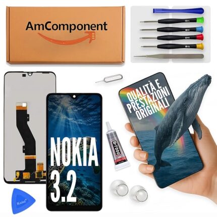 AmComponent - display di ricambio per NOKIA 3.2 TA-1154 1156 1159 1161 1164 vetro LCD + touch screen schermo | Componente di ricambio con luminosità intensa e risposta al tocco reattiva
