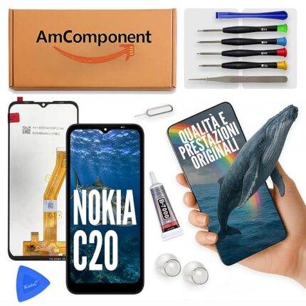 AmComponent - display di ricambio per NOKIA C20 TA-1339 TA-1348 TA-1352 TA-1356 schermo LCD vetro touch screen | Componente di ricambio con luminosità intensa e risposta al tocco reattiva