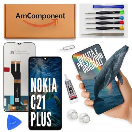 AmComponent - display di ricambio per NOKIA C21 PLUS TA-1433 TA-1431 TA-1426 TA-1424 schermo LCD vetro touch | Componente di ricambio con luminosità intensa e risposta al tocco reattiva