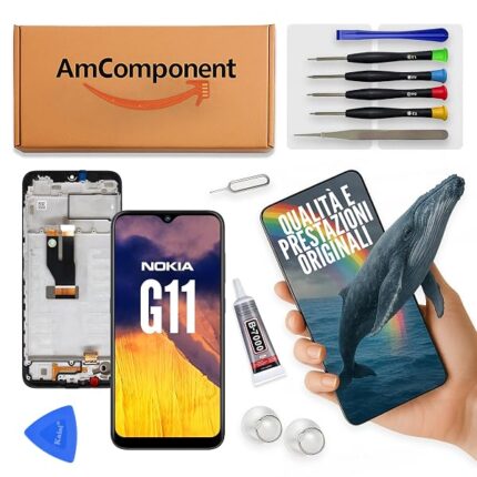 AmComponent - display di ricambio per NOKIA G11 TA-1401 schermo frame LCD vetro touch screen | Componente di ricambio con luminosità intensa e risposta al tocco reattiva