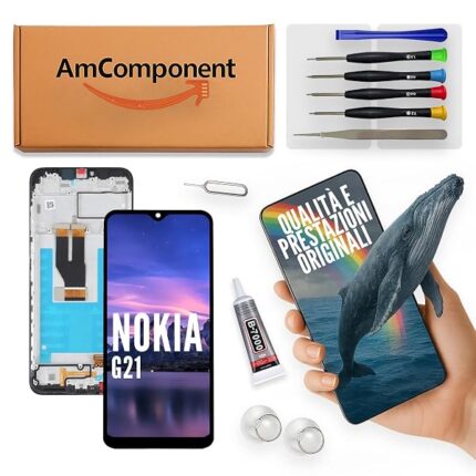 AmComponent - display di ricambio per NOKIA G21 TA-1418 schermo frame LCD vetro touch screen | Componente di ricambio con luminosità intensa e risposta al tocco reattiva