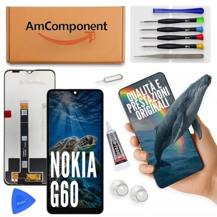 AmComponent - display di ricambio per NOKIA G60 TA-1475 TA-1479 TA-1481 TA-1490 schermo LCD vetro touch screen | Componente di ricambio con luminosità intensa e risposta al tocco reattiva