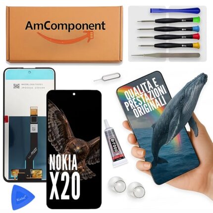 AmComponent - display di ricambio per NOKIA X20 TA-1341 TA-1344 schermo LCD vetro touch screen | Componente di ricambio con luminosità intensa e risposta al tocco reattiva