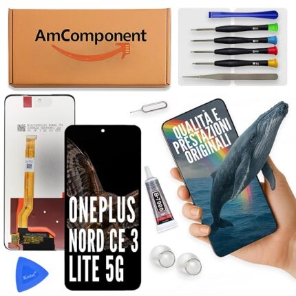 AmComponent - display di ricambio per ONEPLUS NORD CE 3 LITE 5G CPH2467 CPH2465 schermo LCD vetro touch screen | Componente di ricambio con luminosità intensa e risposta al tocco reattiva