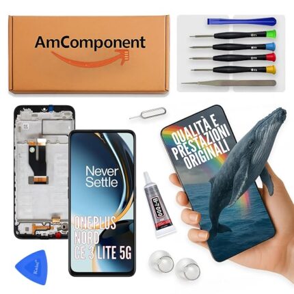 AmComponent - display di ricambio per ONEPLUS NORD CE 3 LITE 5G CPH2467 CPH2465 schermo frame LCD vetro touch | Componente di ricambio con luminosità intensa e risposta al tocco reattiva