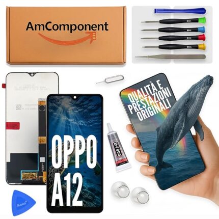 AmComponent - display di ricambio per OPPO A12 CPH2083 CPH2077 LCD + touch screen schermo vetro | Componente di ricambio con luminosità intensa e risposta al tocco reattiva
