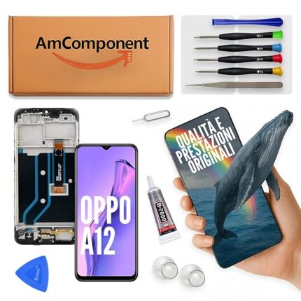 AmComponent - display di ricambio per OPPO A12 CPH2083 CPH2077 schermo LCD frame touch vetro | Componente di ricambio con luminosità intensa e risposta al tocco reattiva
